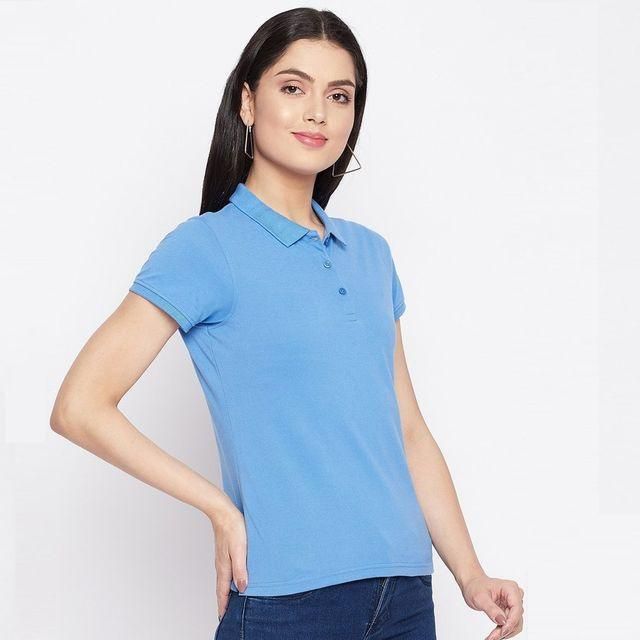 Ketex Sky Blue Cotton Blend Polo Neck Tshirt - Tshirt - HUB