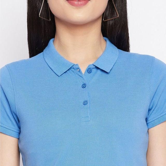 Ketex Sky Blue Cotton Blend Polo Neck Tshirt - Tshirt - HUB