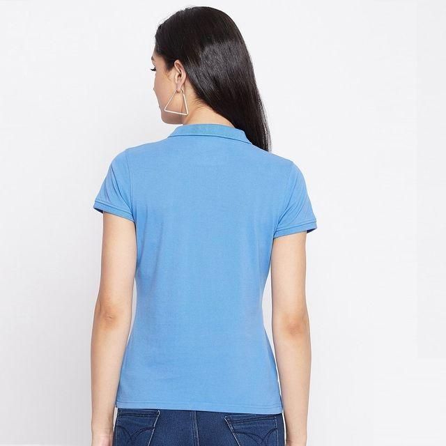 Ketex Sky Blue Cotton Blend Polo Neck Tshirt - Tshirt - HUB