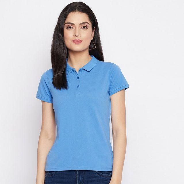 Ketex Sky Blue Cotton Blend Polo Neck Tshirt - Tshirt - HUB