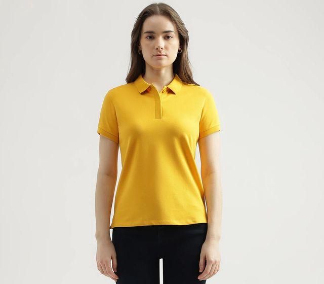 Ketex Yellow Cotton Blend Polo Neck Tshirt - Tshirt - HUB