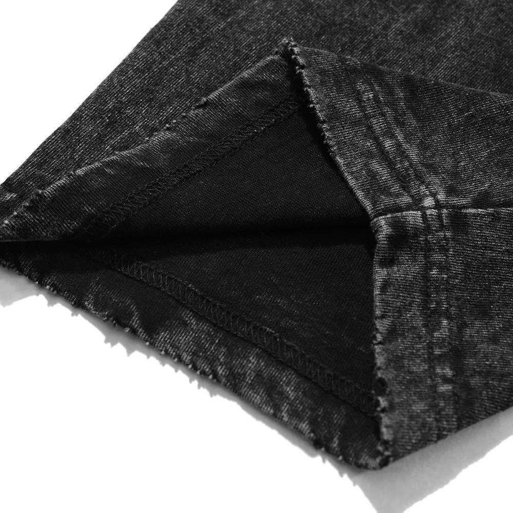 Men Hip Hop Streetwear Tshirt Washed Black - Tshirt - HUB