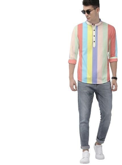Men's Color Block Spread Collar Casual Shirt - Tshirt - HUB