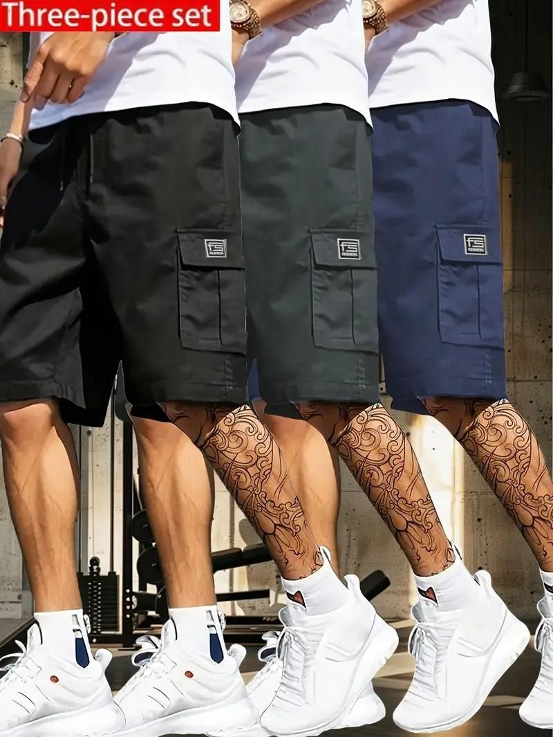 Men's Cotton Casual Cargo Shorts Pack of 3 - Tshirt - HUB