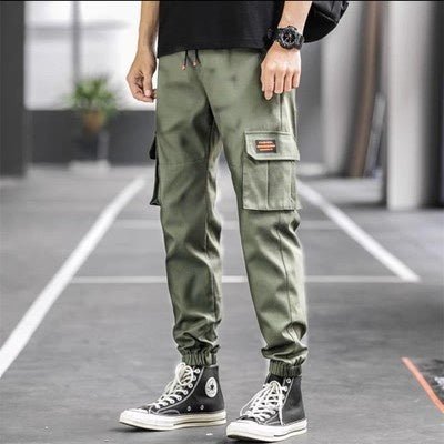 Men's Loose All - match Multi - pocket Wear - resistant Solid Color Ankle Banded Working Pants - Tshirt - HUB