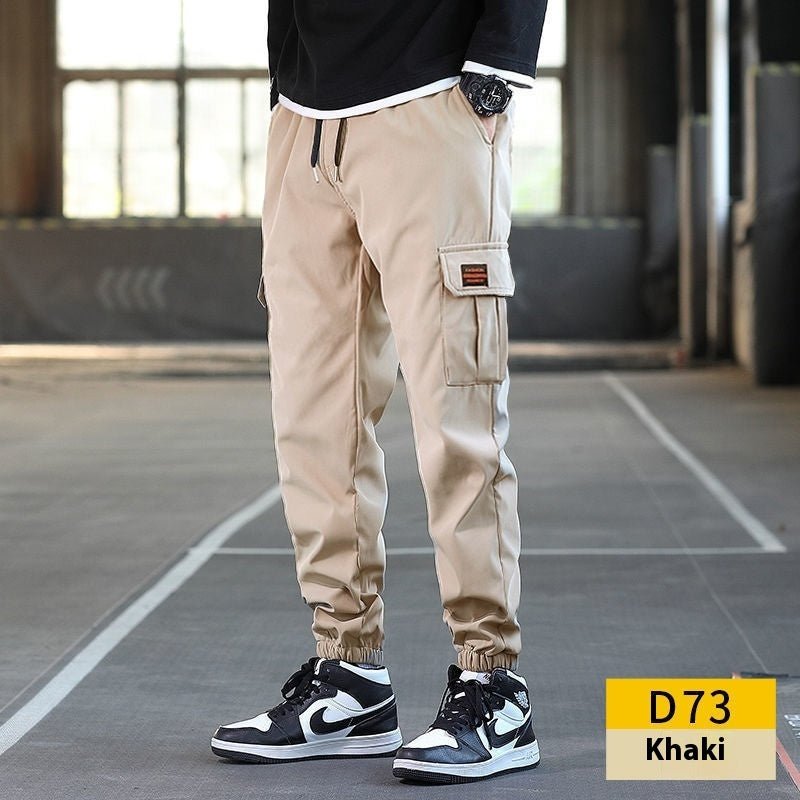 Men's Loose All - match Multi - pocket Wear - resistant Solid Color Ankle Banded Working Pants - Tshirt - HUB