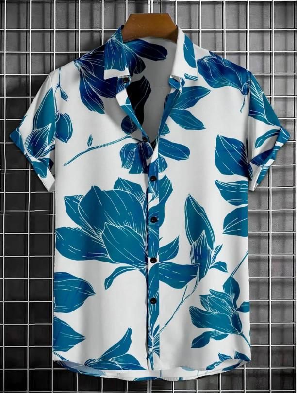 Men's Printed Half Sleeves Regular Collar Casual Shirt - Tshirt - HUB