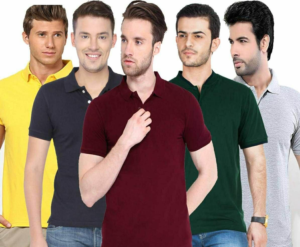 Poly Cotton Solid Half Sleeves Mens Polo T-shirt (Pack of 5) - Tshirt - HUB