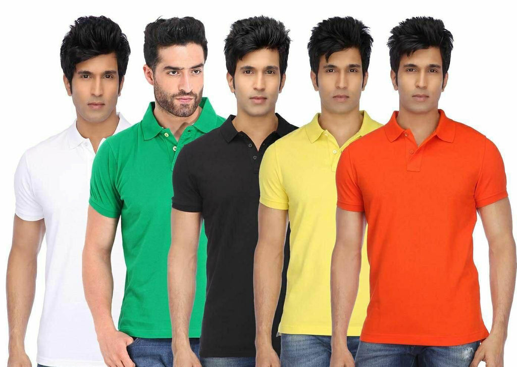 Poly Cotton Solid Half Sleeves Mens Polo T-shirt (Pack of 5) - Tshirt - HUB