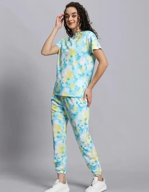 Women's Casual Tie Dye Print Night Suit - Tshirt - HUB