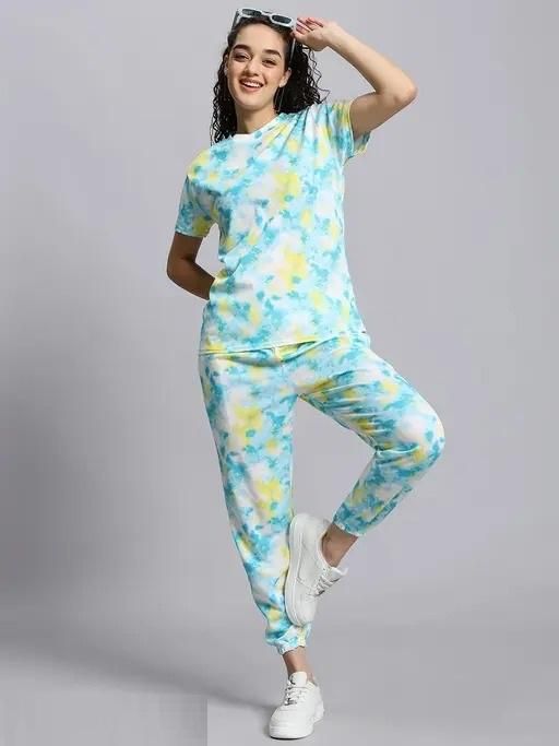 Women's Casual Tie Dye Print Night Suit - Tshirt - HUB