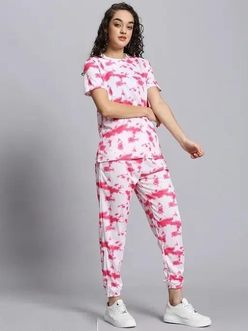 Women's Casual Tie Dye Print Night Suit - Tshirt - HUB