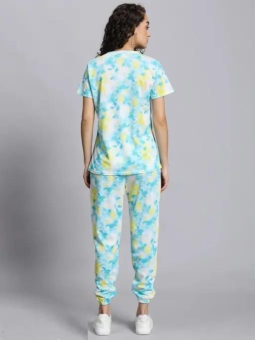 Women's Casual Tie Dye Print Night Suit - Tshirt - HUB