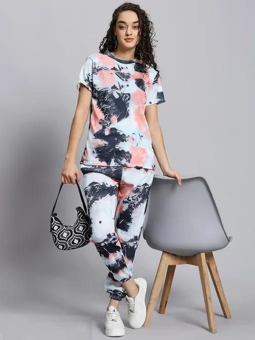 Women's Casual Tie Dye Print Night Suit - Tshirt - HUB