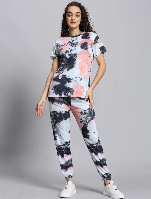 Women's Casual Tie Dye Print Night Suit - Tshirt - HUB