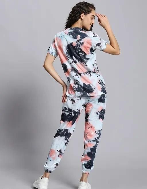 Women's Casual Tie Dye Print Night Suit - Tshirt - HUB
